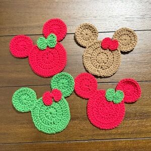 Disney inspired adorable handmade crochet Mickey Minnie coaster set 4